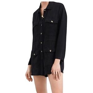 Zara Long Sleeve Black Button Down Romper Size S